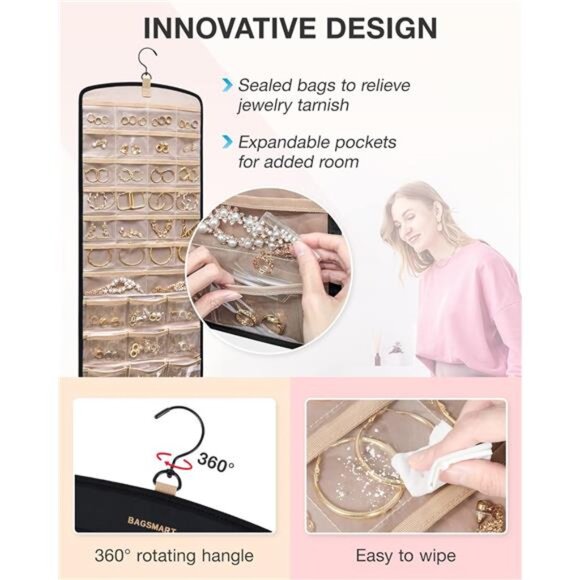 Hanging Jewelry Organizer Necklace Holder Anti Tangle Travel Jewelry Storage Bag - Picture 6 of 7